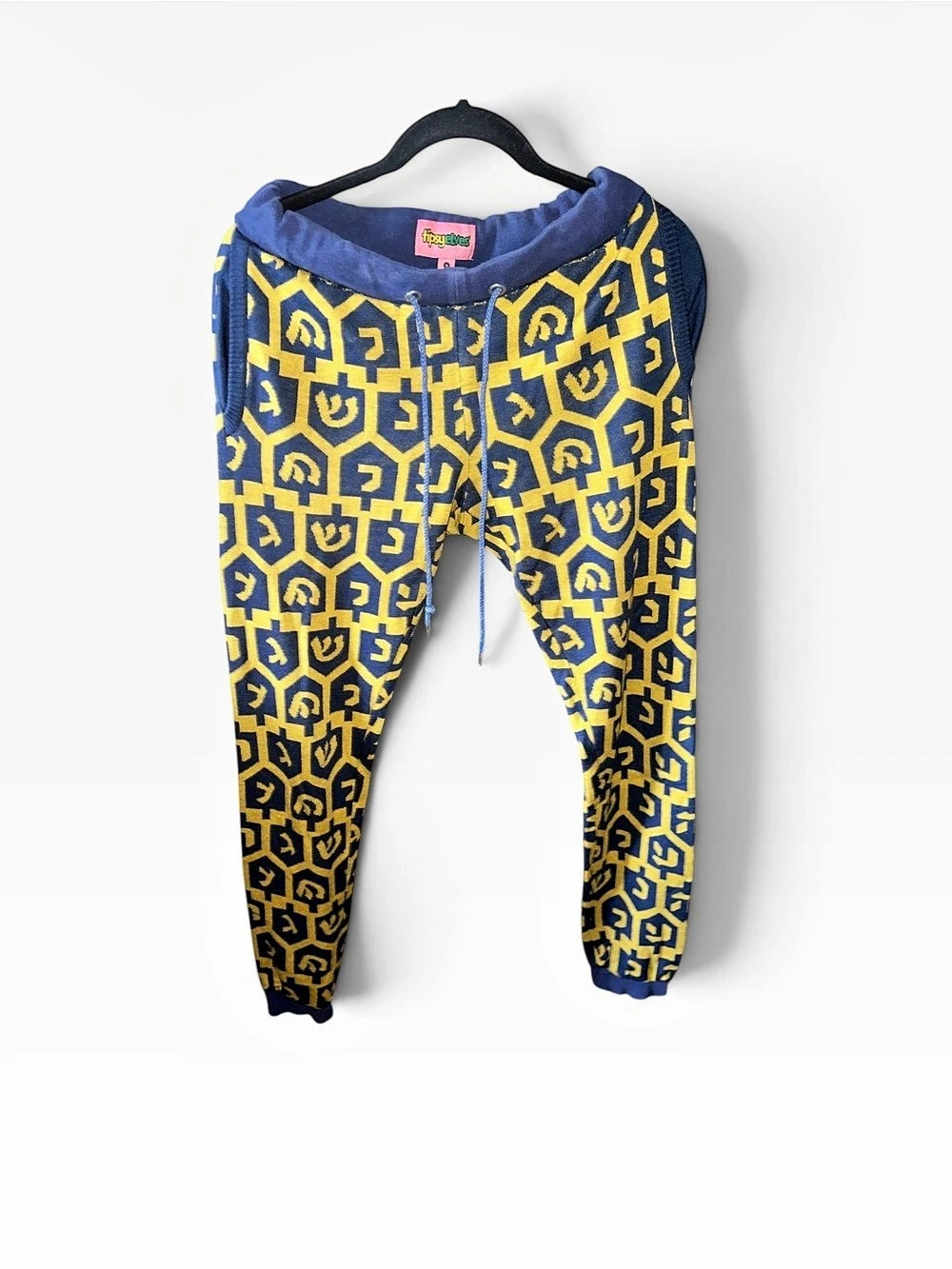 TIPSY Elves holiday Hanukah Dreidel Leggings in Blue & Yellow Size Medium